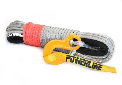 Lina syntetyczna Powerline 10 mm x 28 m, Silver Safety Red z kauszą rurkową i hakiem, MBL = 10.5T