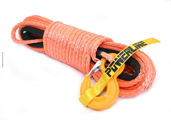 Lina syntetyczna Powerline 10 mm x 28 m, orange red z kauszą rurkową i hakiem, MBL = 10.5T